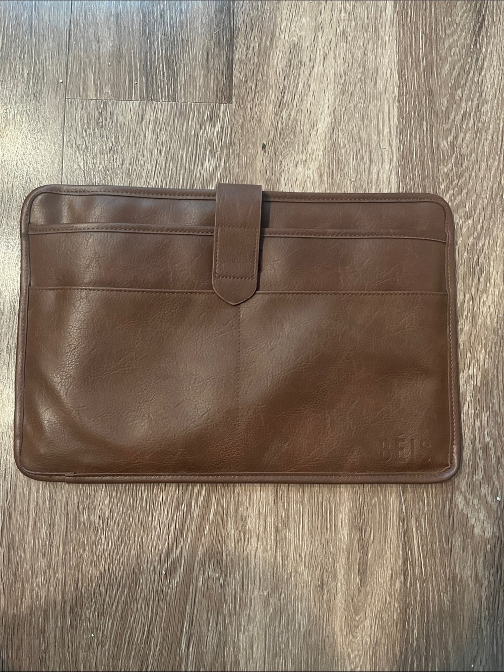 BEIS Brown Leather Laptop Sleeve with Front Pocket